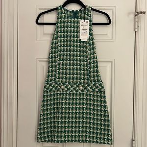 Zara green tweed mini dress NEW